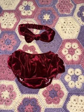 Velvet Burgundy Baby Bloomers & Headband Set - Kids Accessories